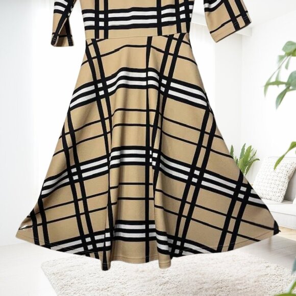 SHEIN Tan & Black Plaid Fit-and-Flare Dress w/ Pockets • Size Small - Picture 7 of 14